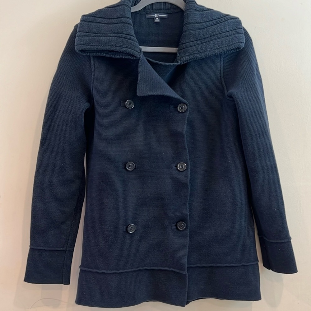 Gap Dark Navy Blue and 100% Cotton Long Peacock Sweater Jacket Size M